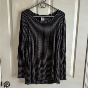 CAbi Charcoal and Light Gray Striped Top